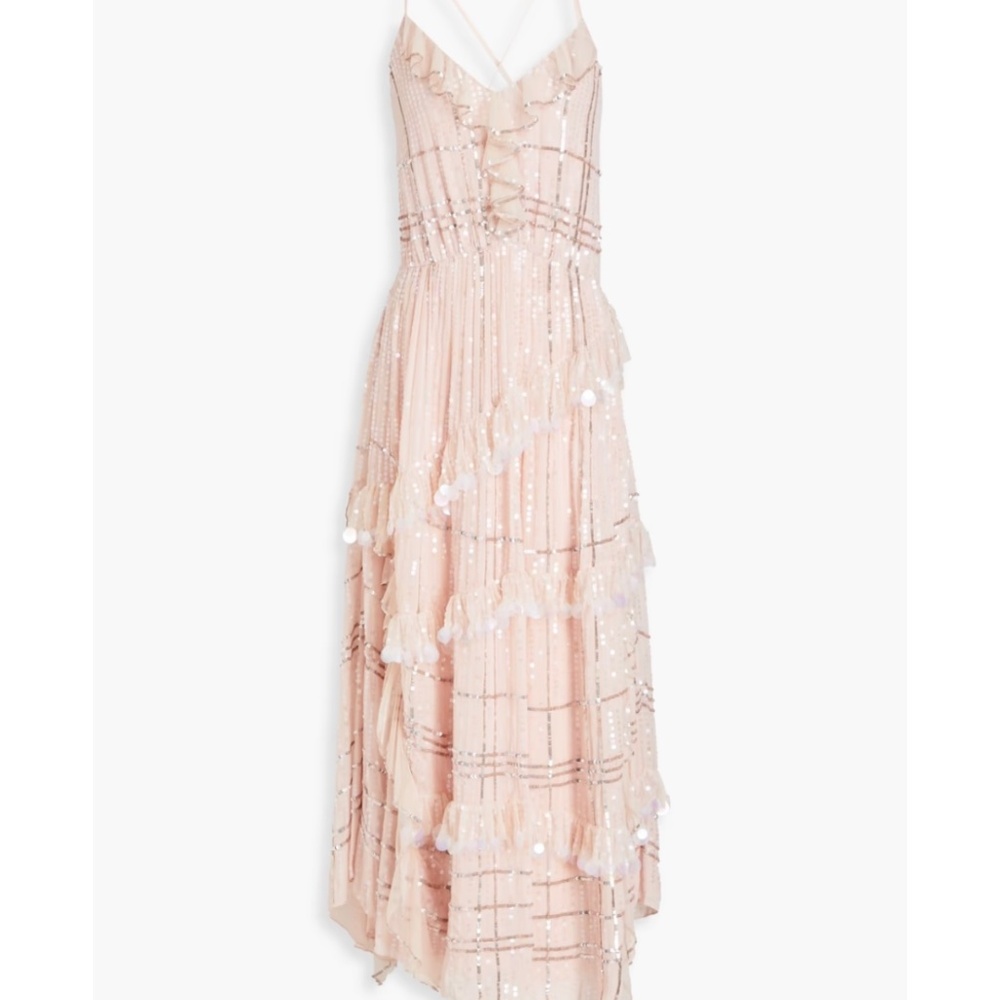 Temperley London Pastel Pink Sylvan Tiered Crepe de Chine Midi Dress *NEW*